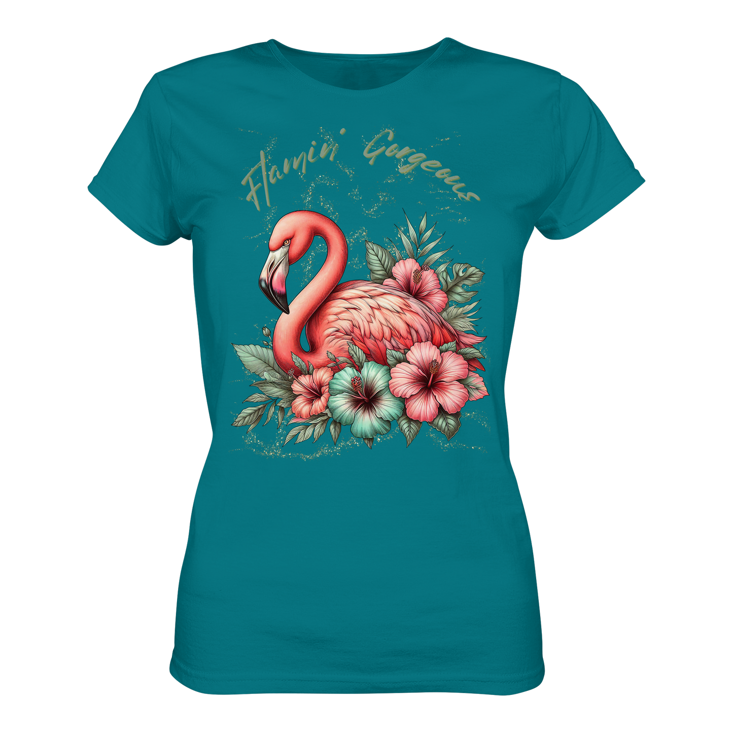 Damen Premium Shirt mit Flamingo und Hibiskus