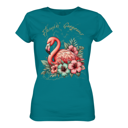 Damen Premium Shirt mit Flamingo und Hibiskus