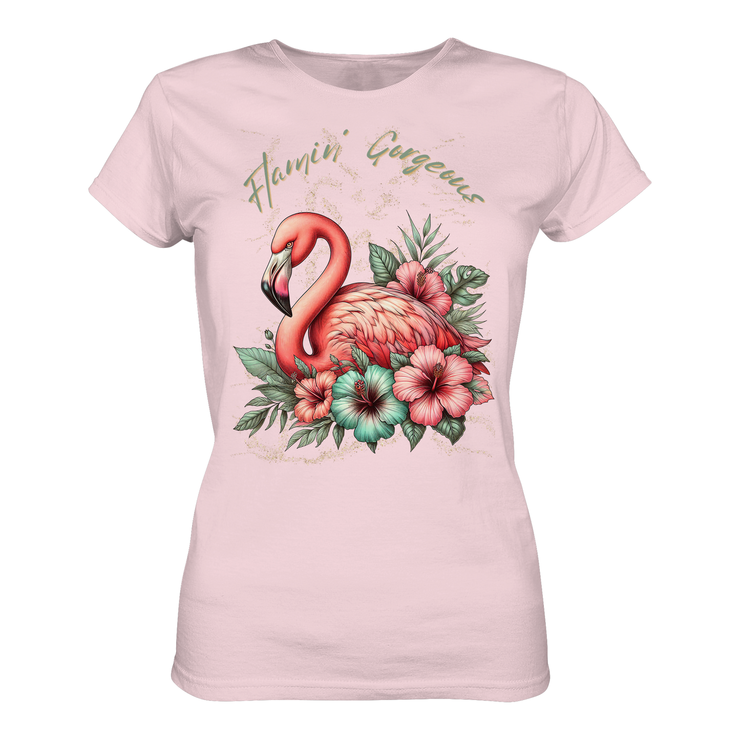 Damen Premium Shirt mit Flamingo und Hibiskus