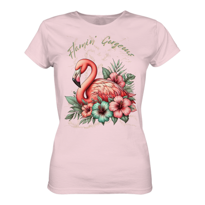 Damen Premium Shirt mit Flamingo und Hibiskus