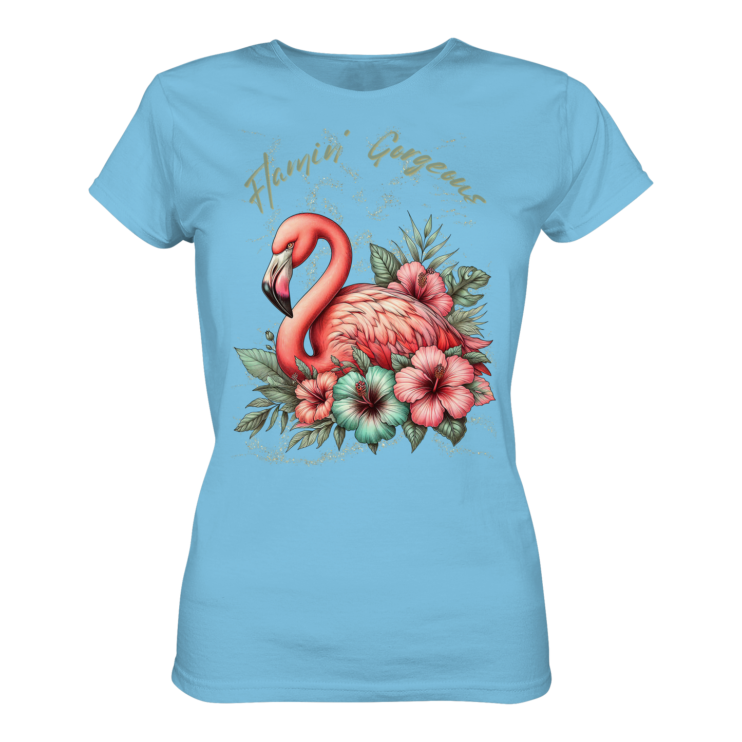 Damen Premium Shirt mit Flamingo und Hibiskus