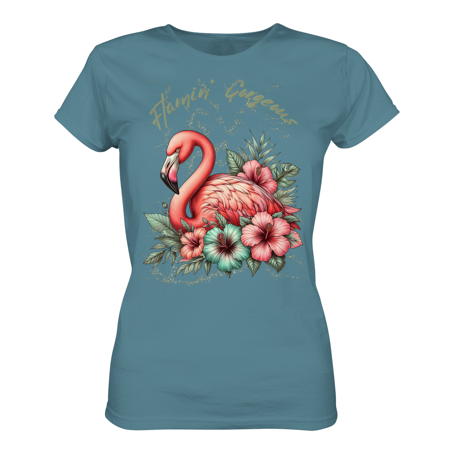 Damen Premium Shirt mit Flamingo und Hibiskus