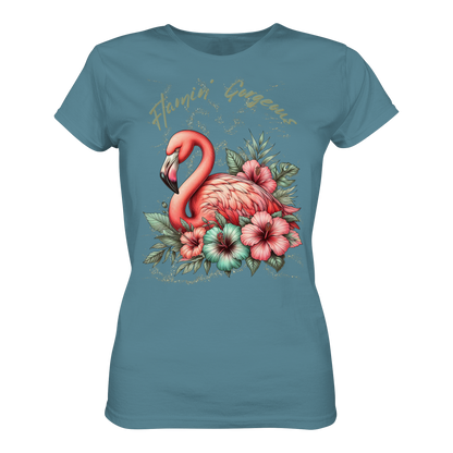 Damen Premium Shirt mit Flamingo und Hibiskus
