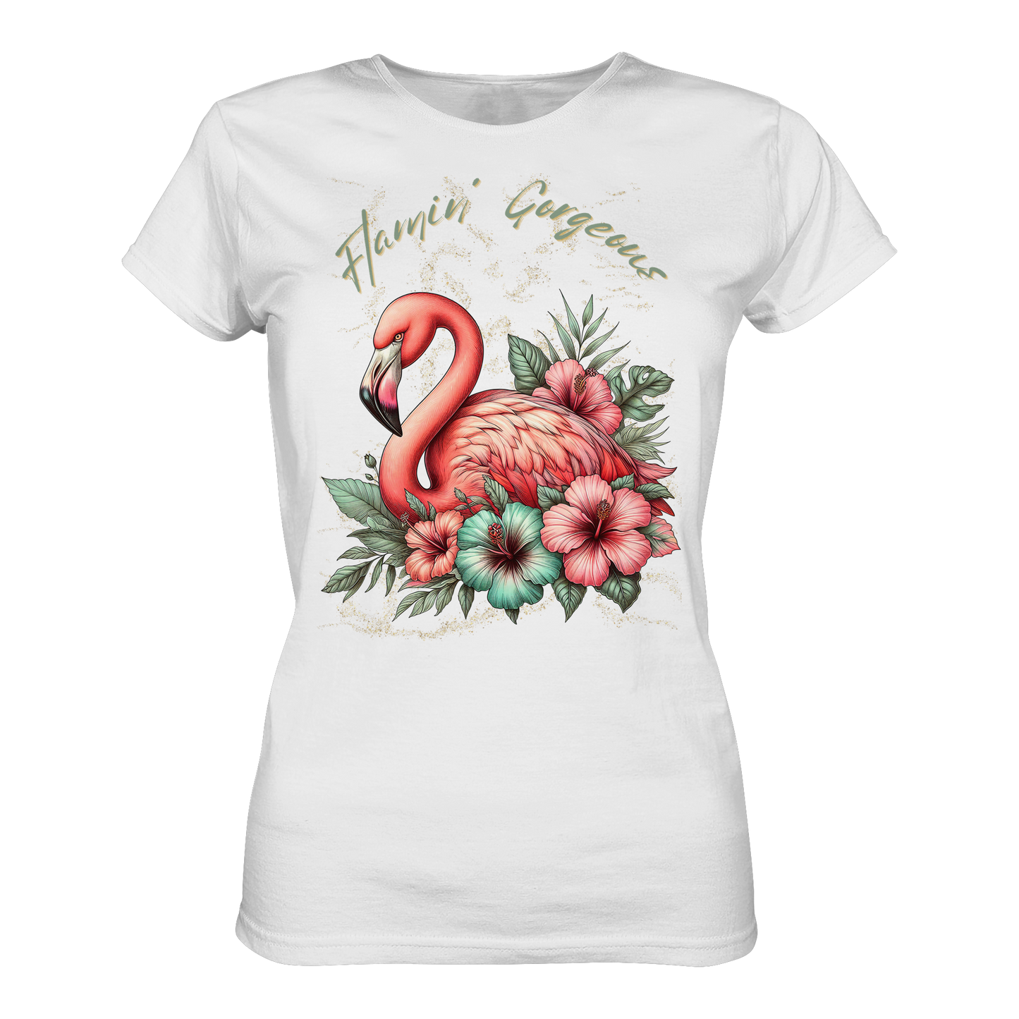 Damen Premium Shirt mit Flamingo und Hibiskus