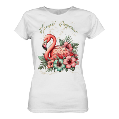 Damen Premium Shirt mit Flamingo und Hibiskus