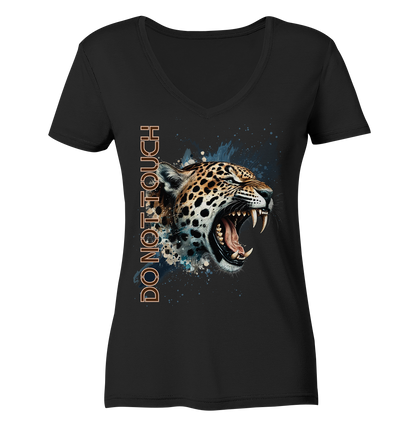 Tropical Leopard Ladies V-Neck Shirt I Jungle Animal Print für Streetwear I Urban Boho Fashion & Wildlife Style -