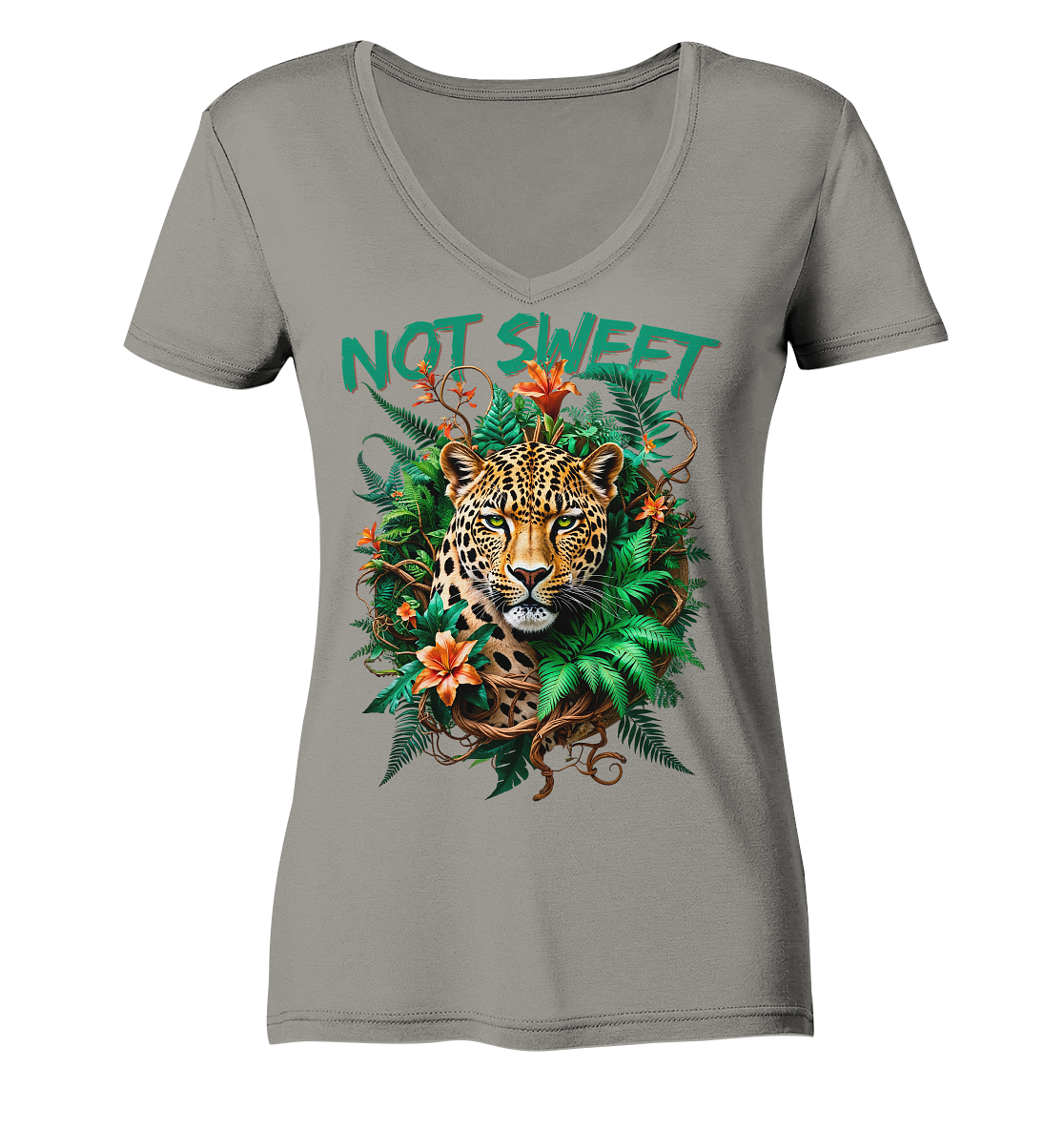 Not Sweet Ladies V-Neck Shirt I Statement Shirt für starke Frauen | Feministisches Leopard Design | Tropischer Boho Wildstyle