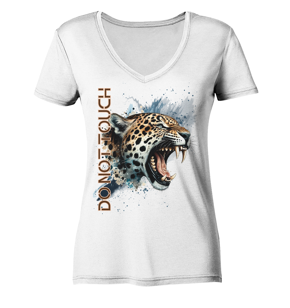 Tropical Leopard Ladies V-Neck Shirt I Jungle Animal Print für Streetwear I Urban Boho Fashion & Wildlife Style -