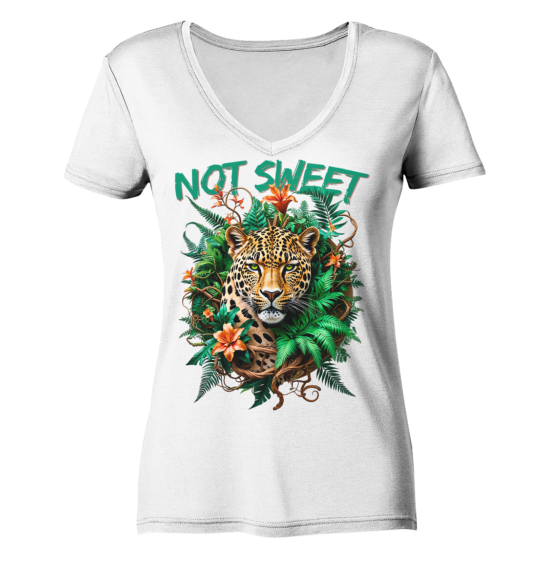 Not Sweet Ladies V-Neck Shirt I Statement Shirt für starke Frauen | Feministisches Leopard Design | Tropischer Boho Wildstyle