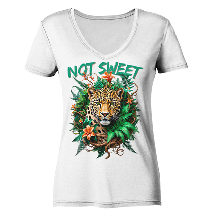Not Sweet Ladies V-Neck Shirt I Statement Shirt für starke Frauen | Feministisches Leopard Design | Tropischer Boho Wildstyle