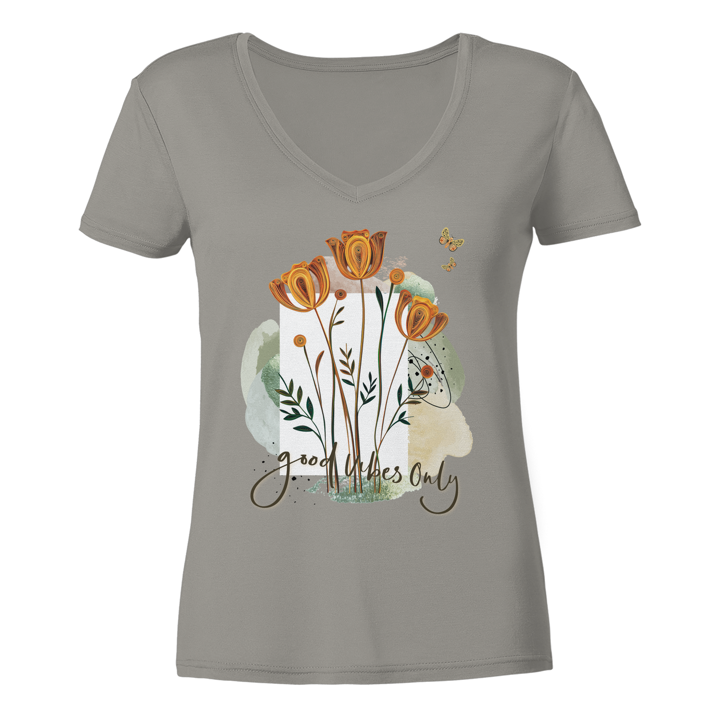 Ladies V-Neck Shirt mit Blumenmotiv - Boho Style Shirt für Alltag & Freizeit