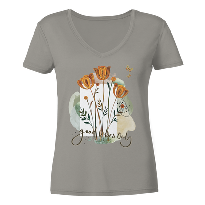 Ladies V-Neck Shirt mit Blumenmotiv - Boho Style Shirt für Alltag & Freizeit