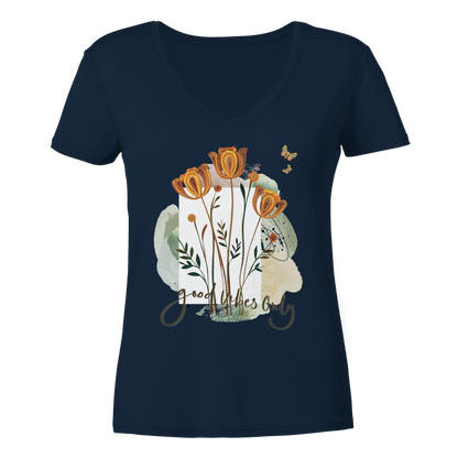 Ladies V-Neck Shirt mit Blumenmotiv - Boho Style Shirt für Alltag & Freizeit