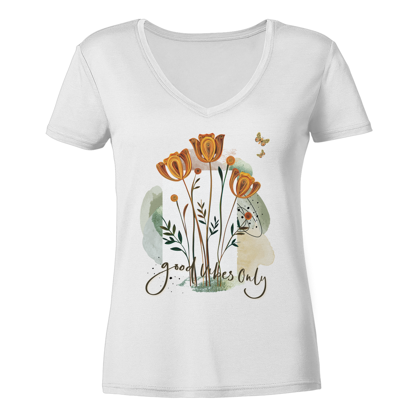 Ladies V-Neck Shirt mit Blumenmotiv - Boho Style Shirt für Alltag & Freizeit