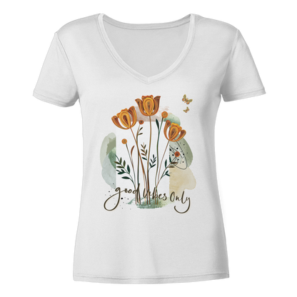 Ladies V-Neck Shirt mit Blumenmotiv - Boho Style Shirt für Alltag & Freizeit