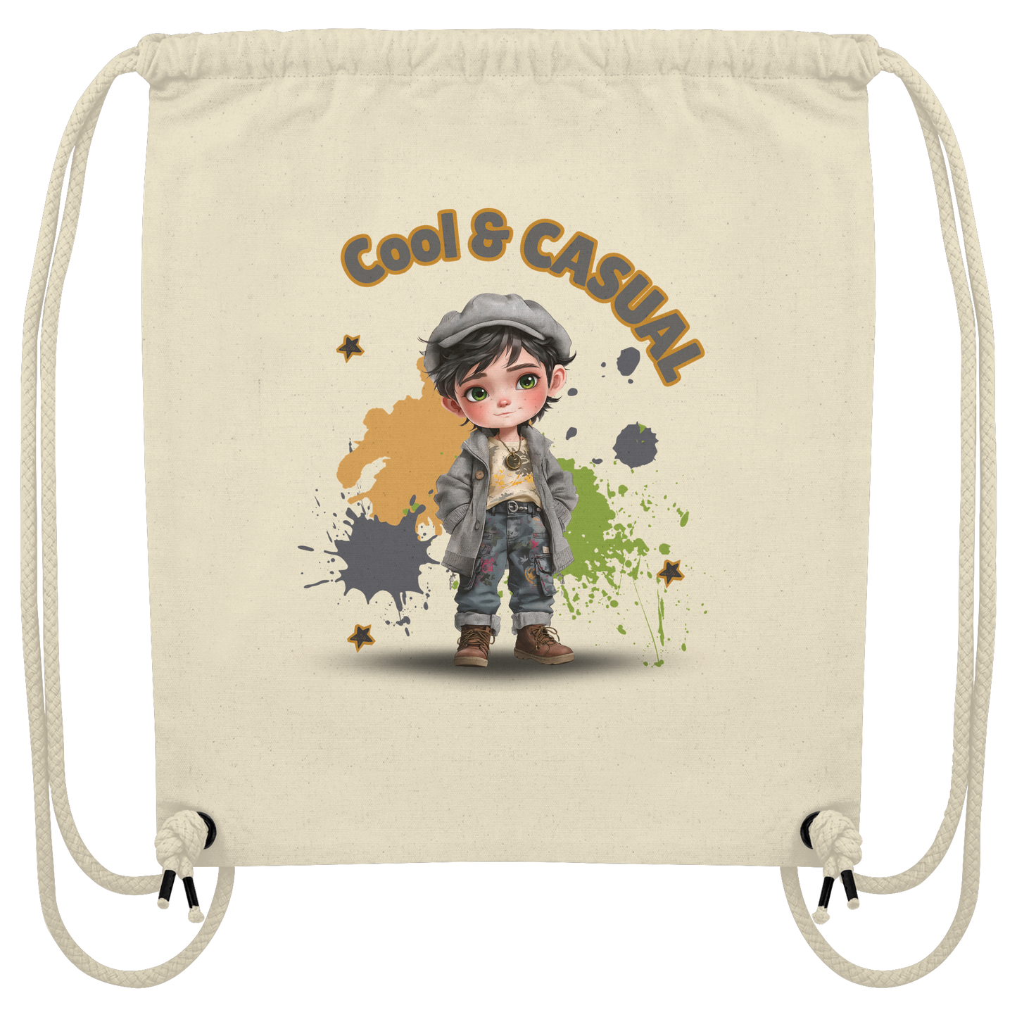 Kids Gymbag Cool & Casual – Baumwoll Turnbeutel mit Jungenmotiv, Freizeitbeutel für Schule und Sport