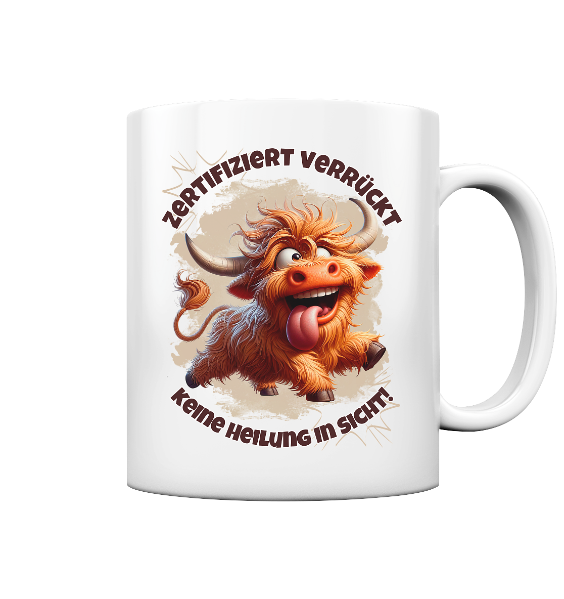 Tasse Zertifiziert verrückt – Keramiktasse mit Spruchmotiv, witzige Geschenkidee