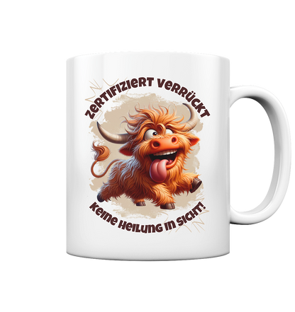 Tasse Zertifiziert verrückt – Keramiktasse mit Spruchmotiv, witzige Geschenkidee
