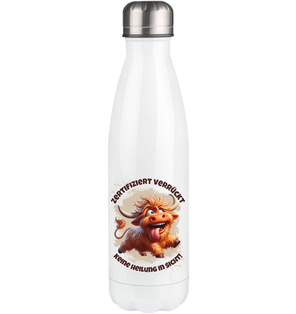 Thermoflasche Zertifiziert verrückt – Edelstahl Trinkflasche mit Spruchmotiv, 500 ml