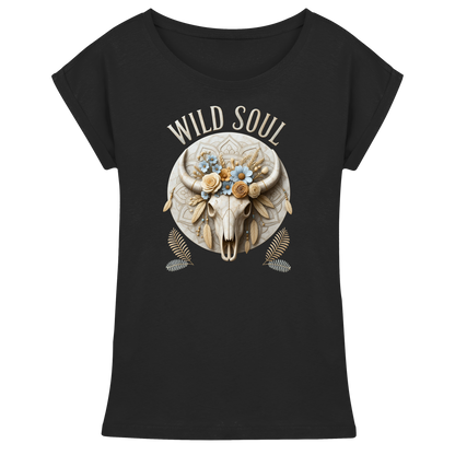 Wild Soul Boho Shoulder T-Shirt mit floralem Bull Skull