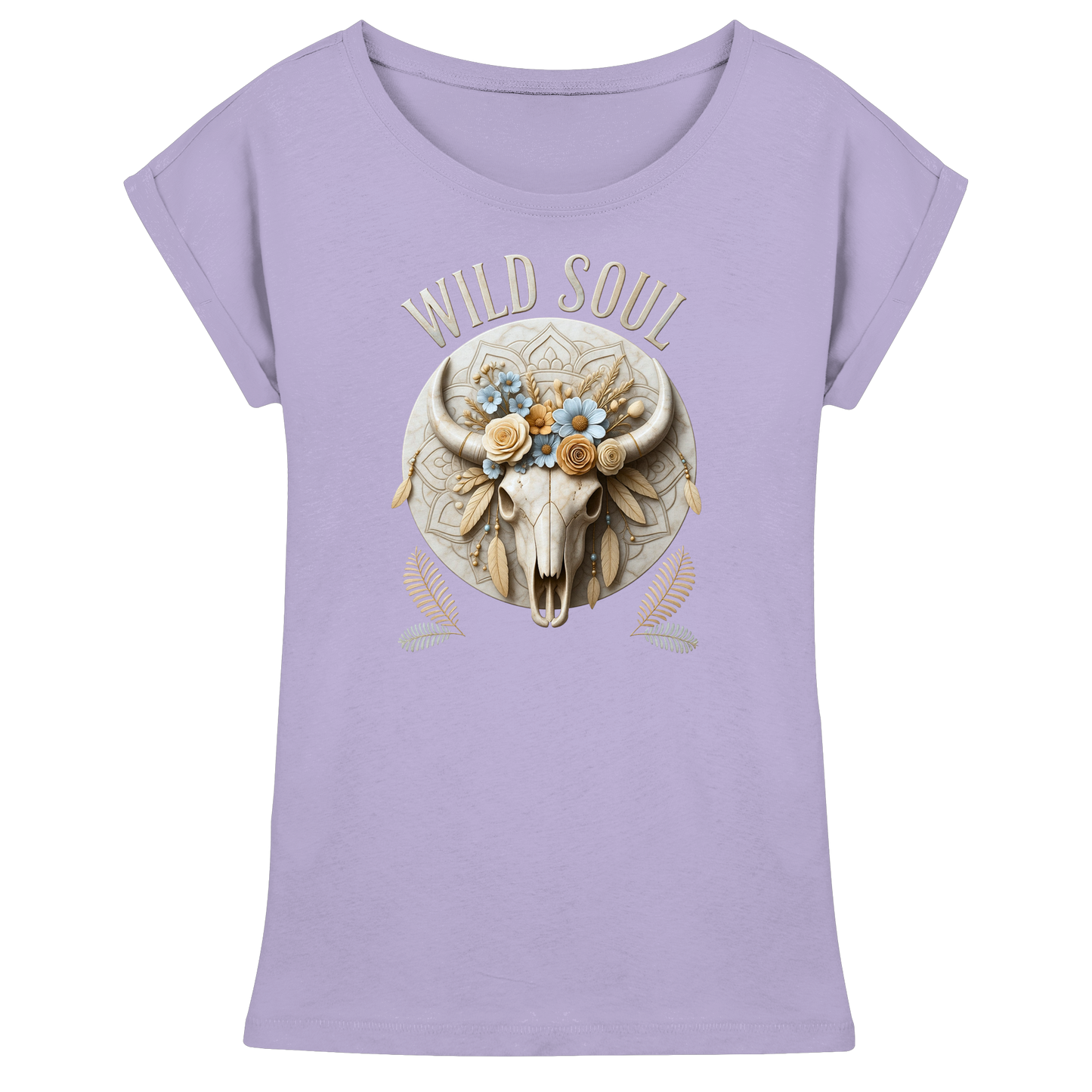 Wild Soul Boho Shoulder T-Shirt mit floralem Bull Skull