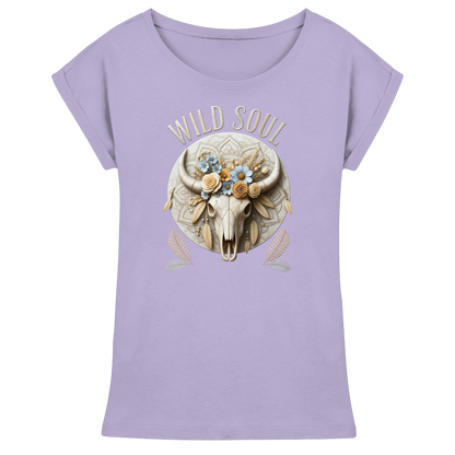 Wild Soul Boho Shoulder T-Shirt mit floralem Bull Skull