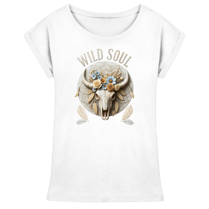 Wild Soul Boho Shoulder T-Shirt mit floralem Bull Skull