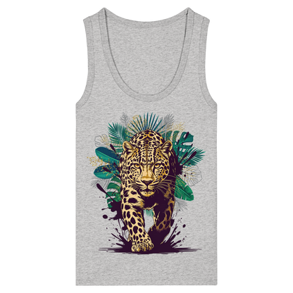 Tropical Leopard Womens Organic Fitted Tank Top | Streetwear Jungle Animal Print | Urban Boho T-Shirt