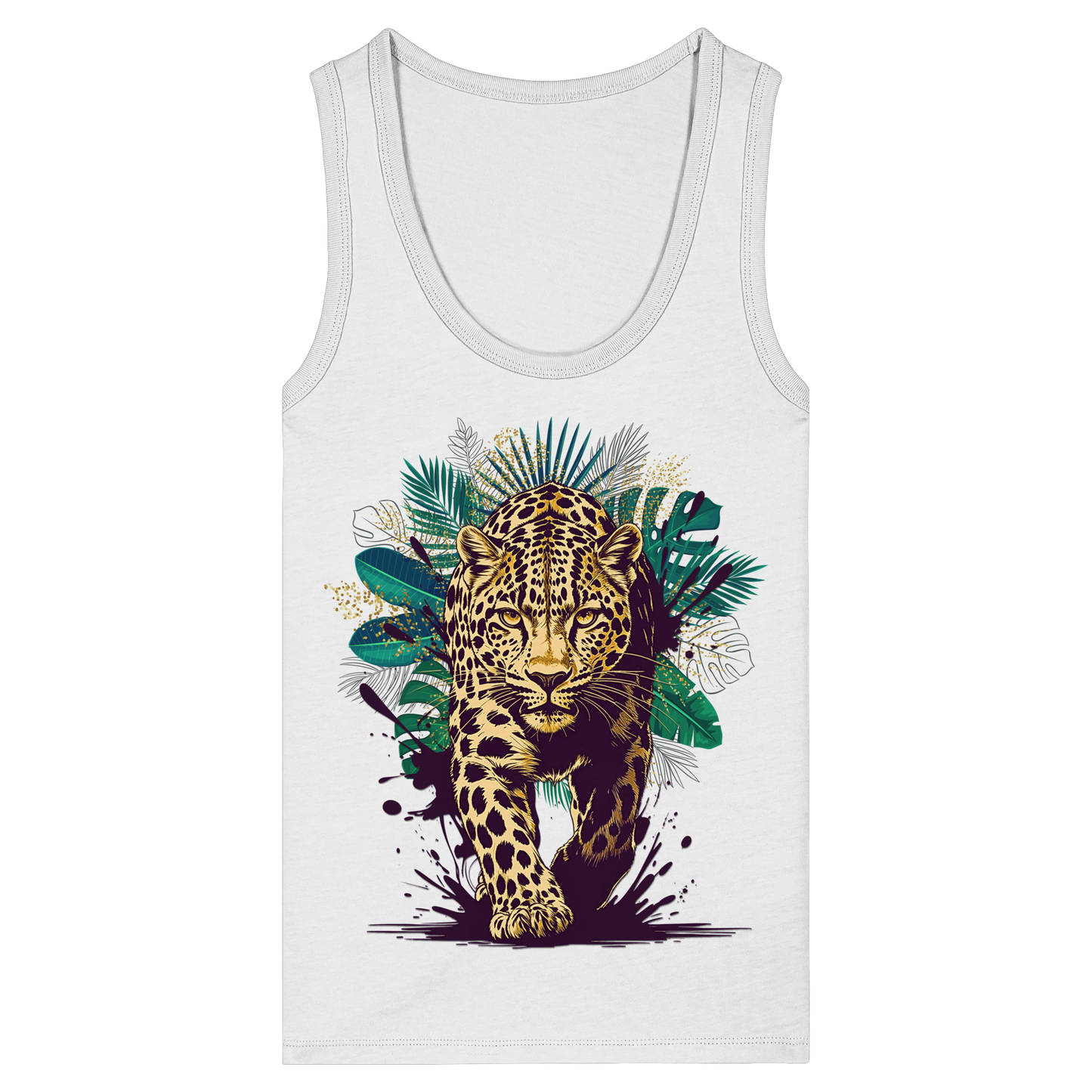 Tropical Leopard Womens Organic Fitted Tank Top | Streetwear Jungle Animal Print | Urban Boho T-Shirt