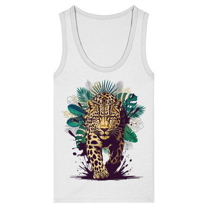 Tropical Leopard Womens Organic Fitted Tank Top | Streetwear Jungle Animal Print | Urban Boho T-Shirt
