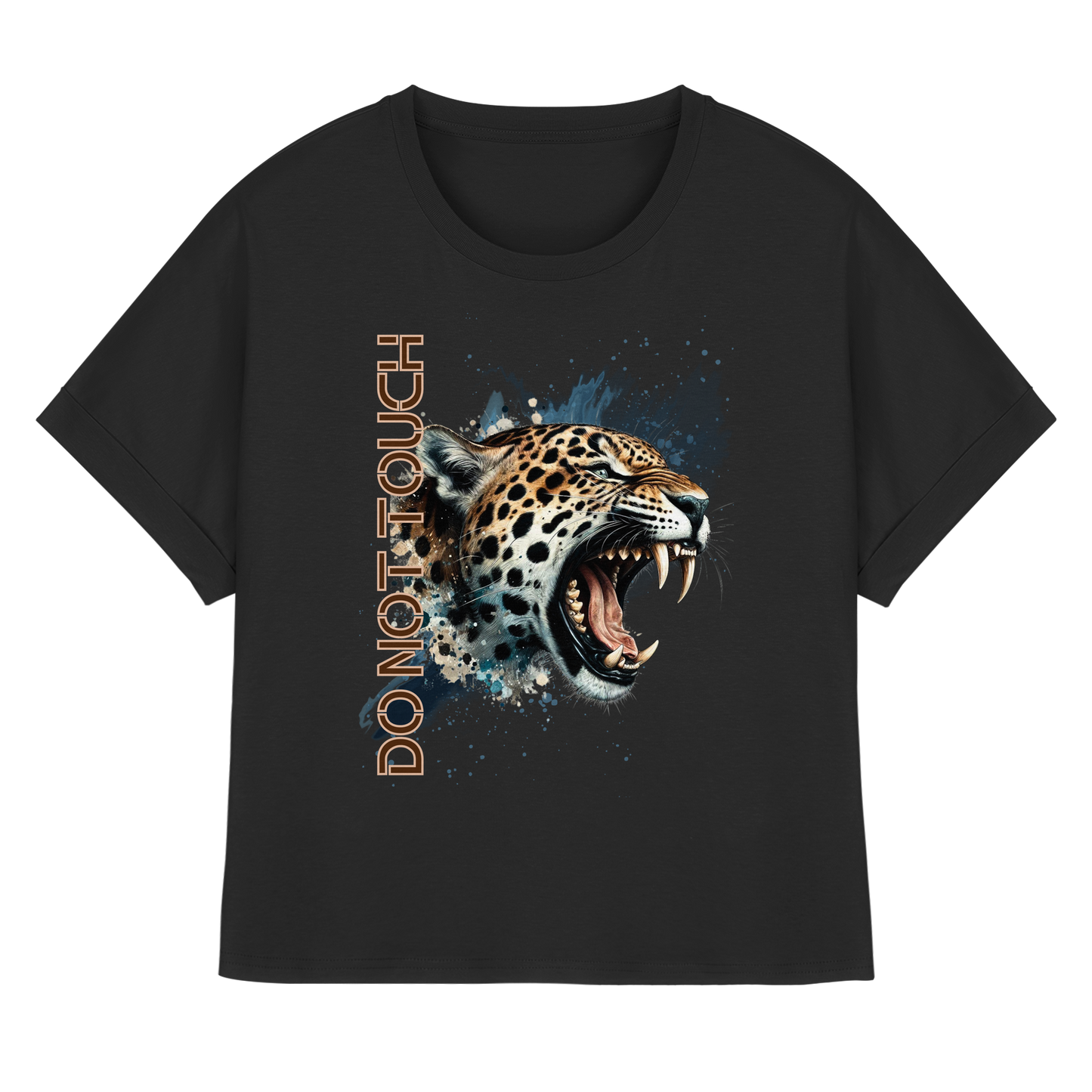 Tropical Leopard  Womens Organic Rolled Sleeves T-Shirt I Jungle Animal Print für Streetwear I Urban Boho Fashion & Wildlife Style