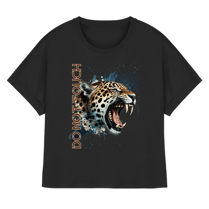 Tropical Leopard  Womens Organic Rolled Sleeves T-Shirt I Jungle Animal Print für Streetwear I Urban Boho Fashion & Wildlife Style