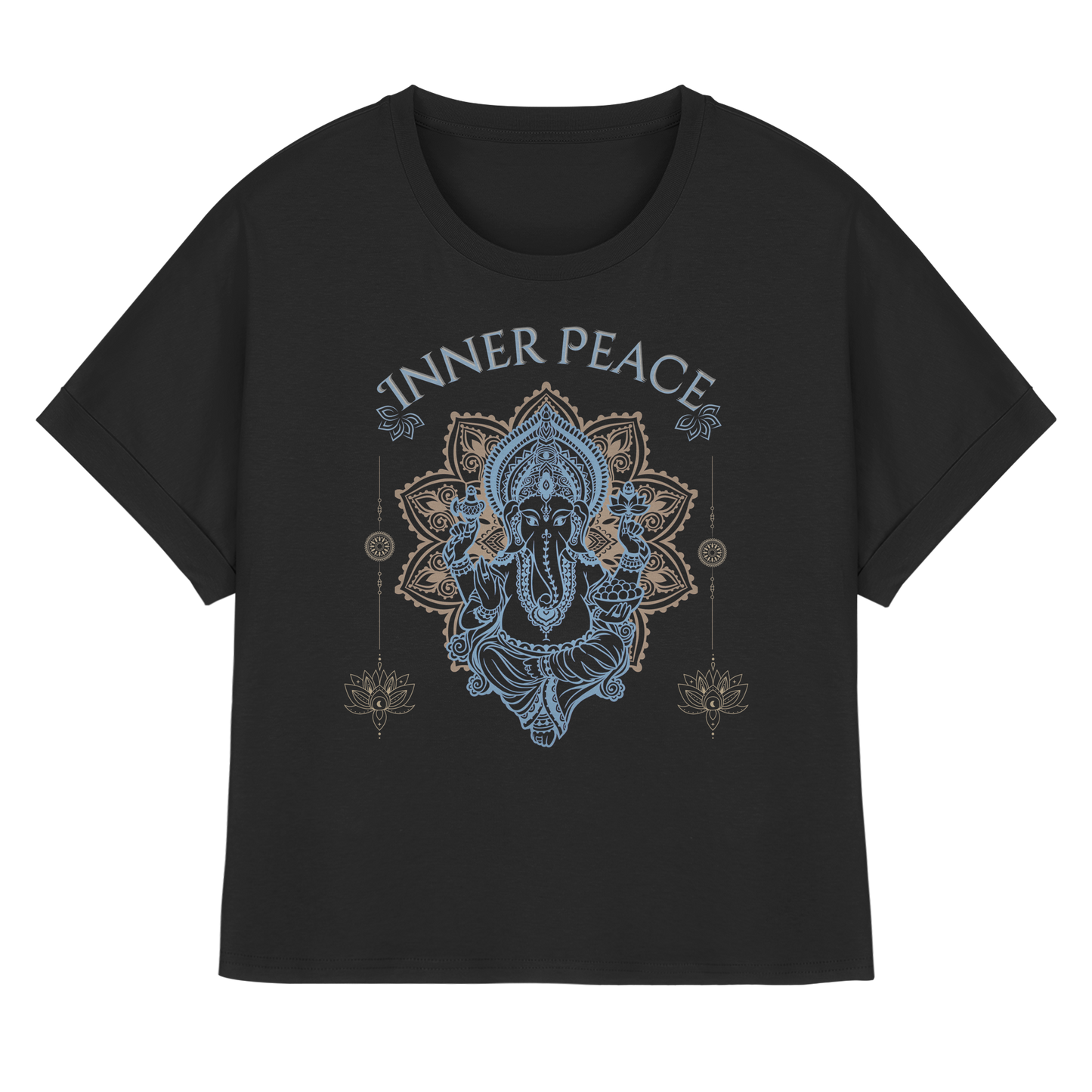 Womens Organic Rolled Sleeves T-Shirt Inner Peace – Damen T-Shirt mit Fledermausärmeln im Boho Yoga Stil
