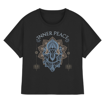 Womens Organic Rolled Sleeves T-Shirt Inner Peace – Damen T-Shirt mit Fledermausärmeln im Boho Yoga Stil