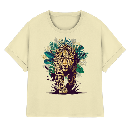 Tropical Leopard Womens Organic Rolled Sleeves T-Shirt I Wild Jungle Leopard Shirt | Urban Wildlife Fashion | Boho Animal