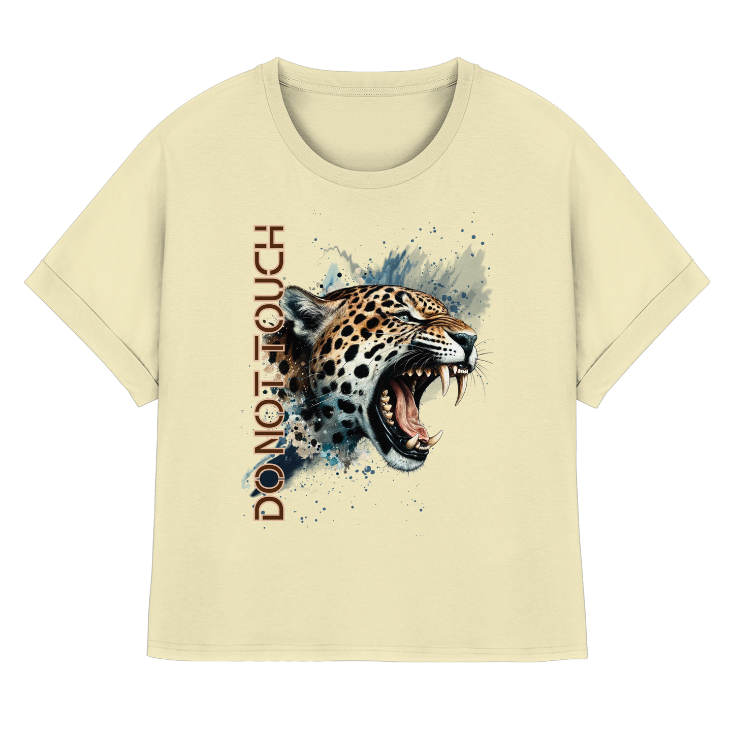 Tropical Leopard  Womens Organic Rolled Sleeves T-Shirt I Jungle Animal Print für Streetwear I Urban Boho Fashion & Wildlife Style
