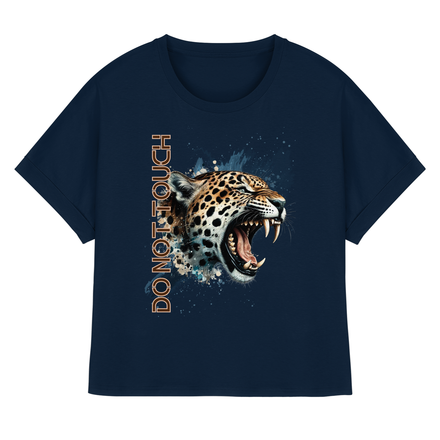 Tropical Leopard  Womens Organic Rolled Sleeves T-Shirt I Jungle Animal Print für Streetwear I Urban Boho Fashion & Wildlife Style