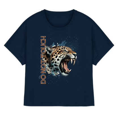 Tropical Leopard  Womens Organic Rolled Sleeves T-Shirt I Jungle Animal Print für Streetwear I Urban Boho Fashion & Wildlife Style