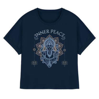 Womens Organic Rolled Sleeves T-Shirt Inner Peace – Damen T-Shirt mit Fledermausärmeln im Boho Yoga Stil