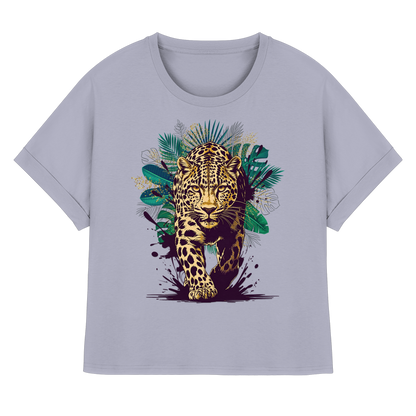 Tropical Leopard Womens Organic Rolled Sleeves T-Shirt I Wild Jungle Leopard Shirt | Urban Wildlife Fashion | Boho Animal