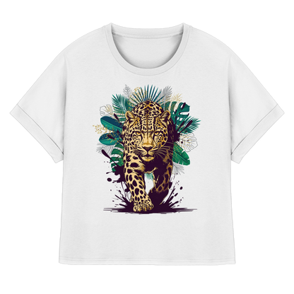 Tropical Leopard Womens Organic Rolled Sleeves T-Shirt I Wild Jungle Leopard Shirt | Urban Wildlife Fashion | Boho Animal