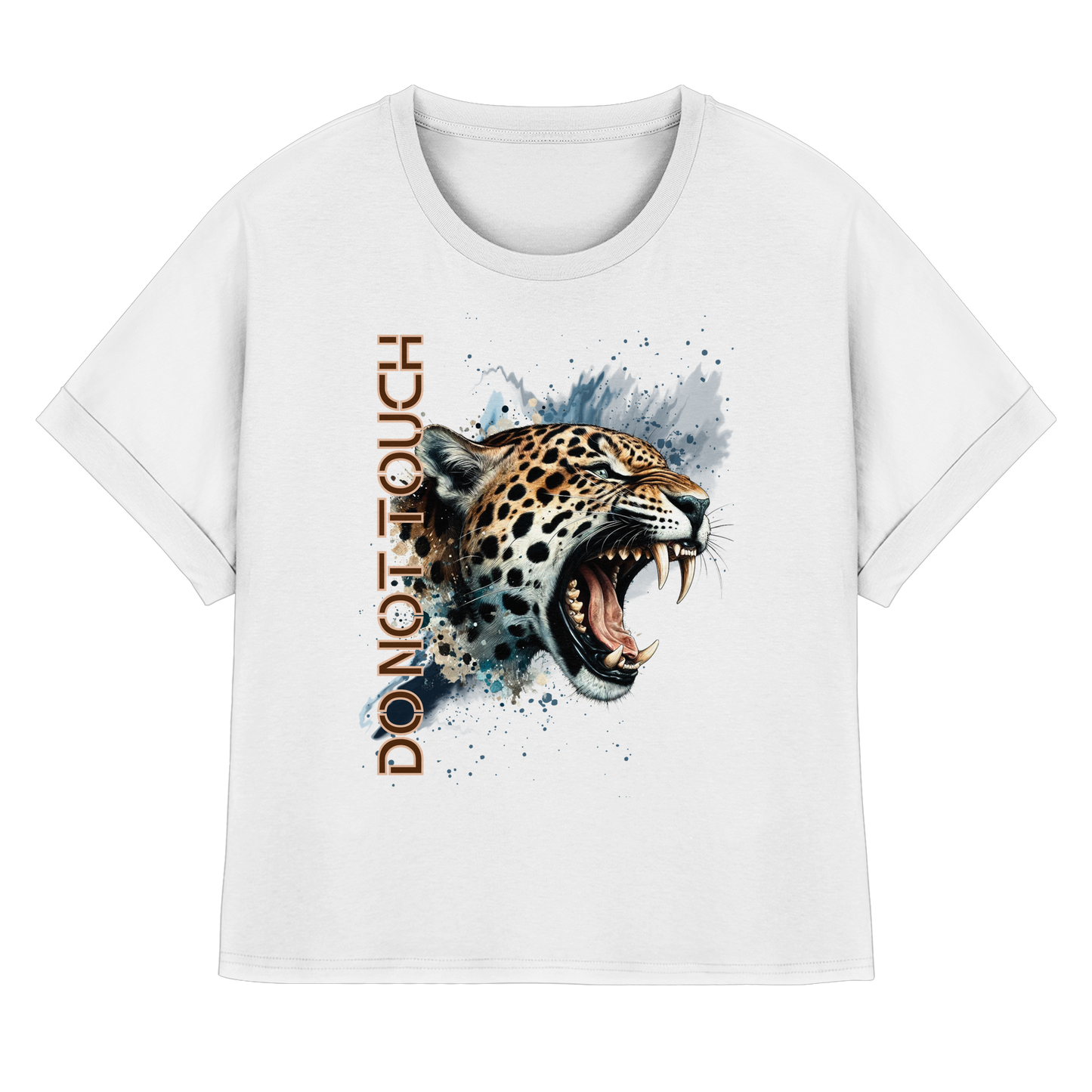 Tropical Leopard  Womens Organic Rolled Sleeves T-Shirt I Jungle Animal Print für Streetwear I Urban Boho Fashion & Wildlife Style