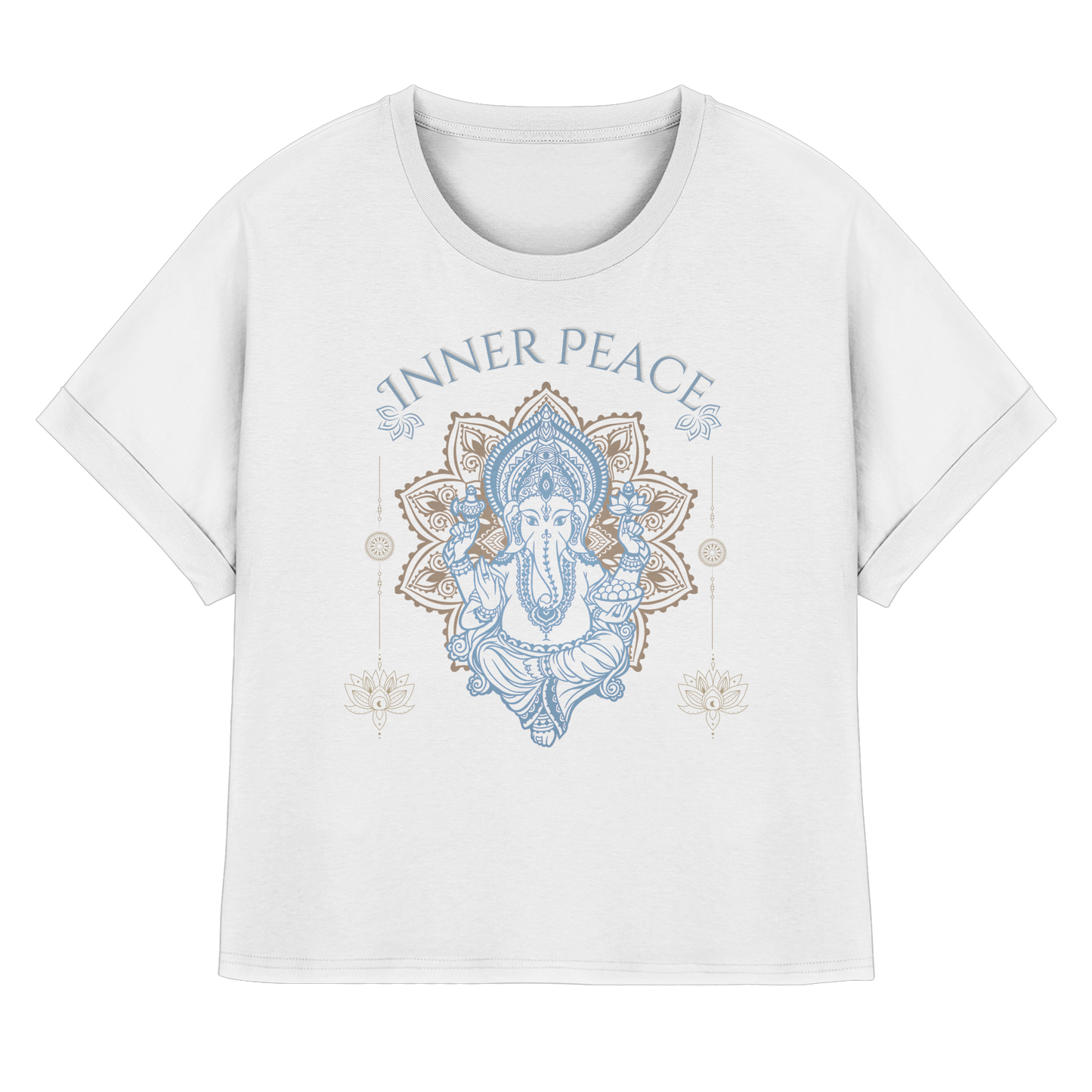Womens Organic Rolled Sleeves T-Shirt Inner Peace – Damen T-Shirt mit Fledermausärmeln im Boho Yoga Stil
