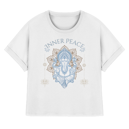 Womens Organic Rolled Sleeves T-Shirt Inner Peace – Damen T-Shirt mit Fledermausärmeln im Boho Yoga Stil