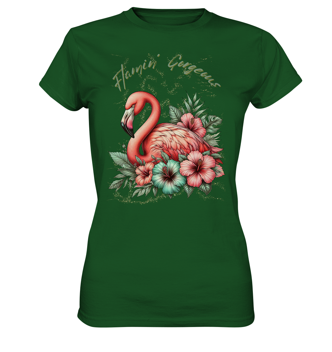 Flamingo und Hibiskus – Womens Premium Classic T-Shirt