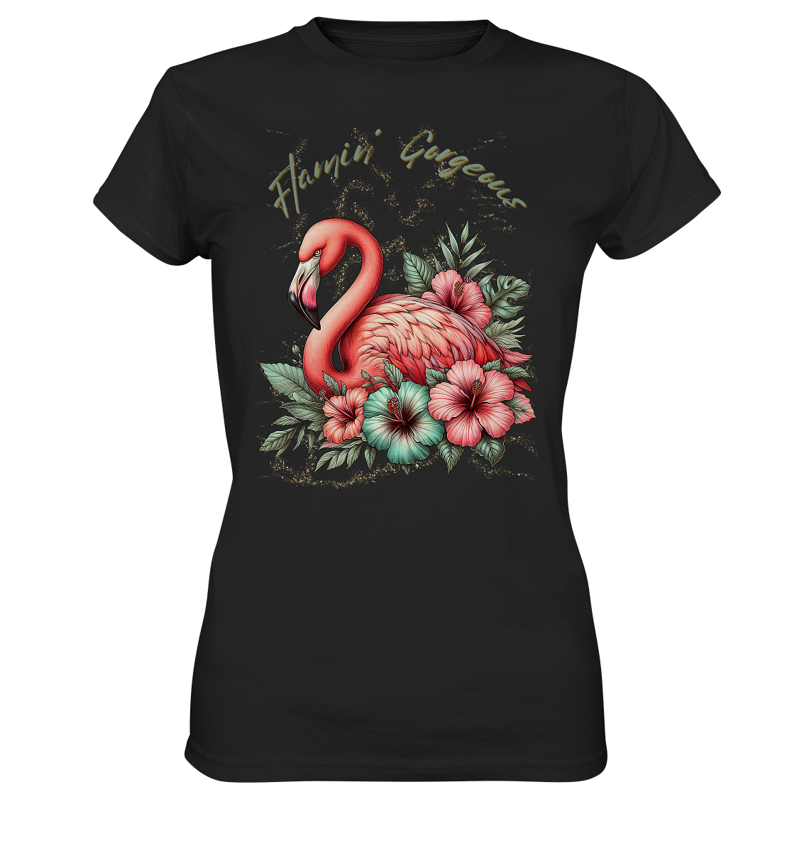 Flamingo und Hibiskus – Womens Premium Classic T-Shirt