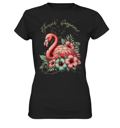 Flamingo und Hibiskus – Womens Premium Classic T-Shirt