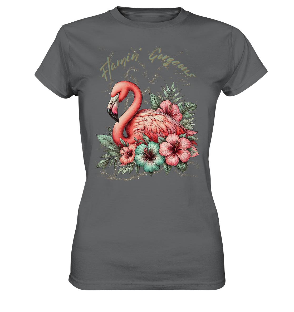 Flamingo und Hibiskus – Womens Premium Classic T-Shirt
