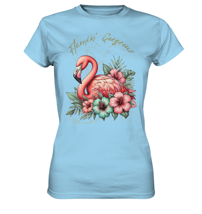 Flamingo und Hibiskus – Womens Premium Classic T-Shirt