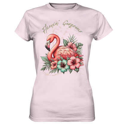 Flamingo und Hibiskus – Womens Premium Classic T-Shirt
